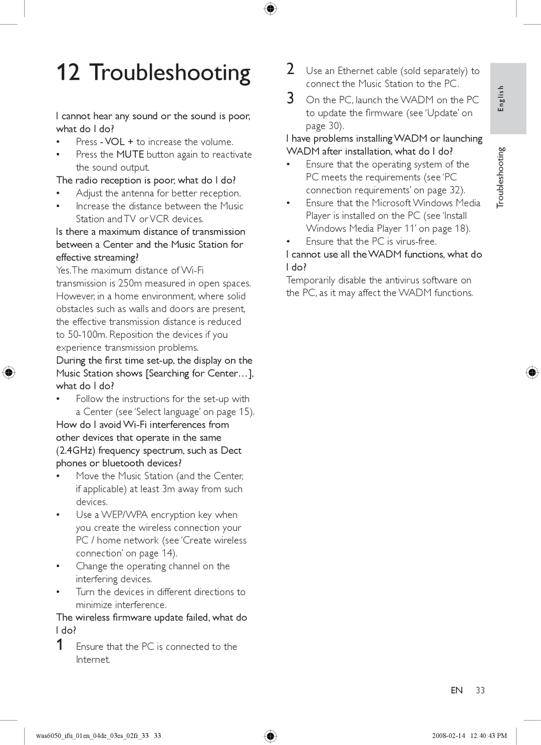 Philips WAS6050/12, WAS6050/05 user manual Troubleshooting 