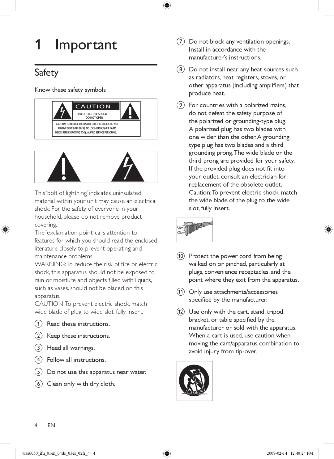 Philips WAS6050/05, WAS6050/12 user manual Safety 