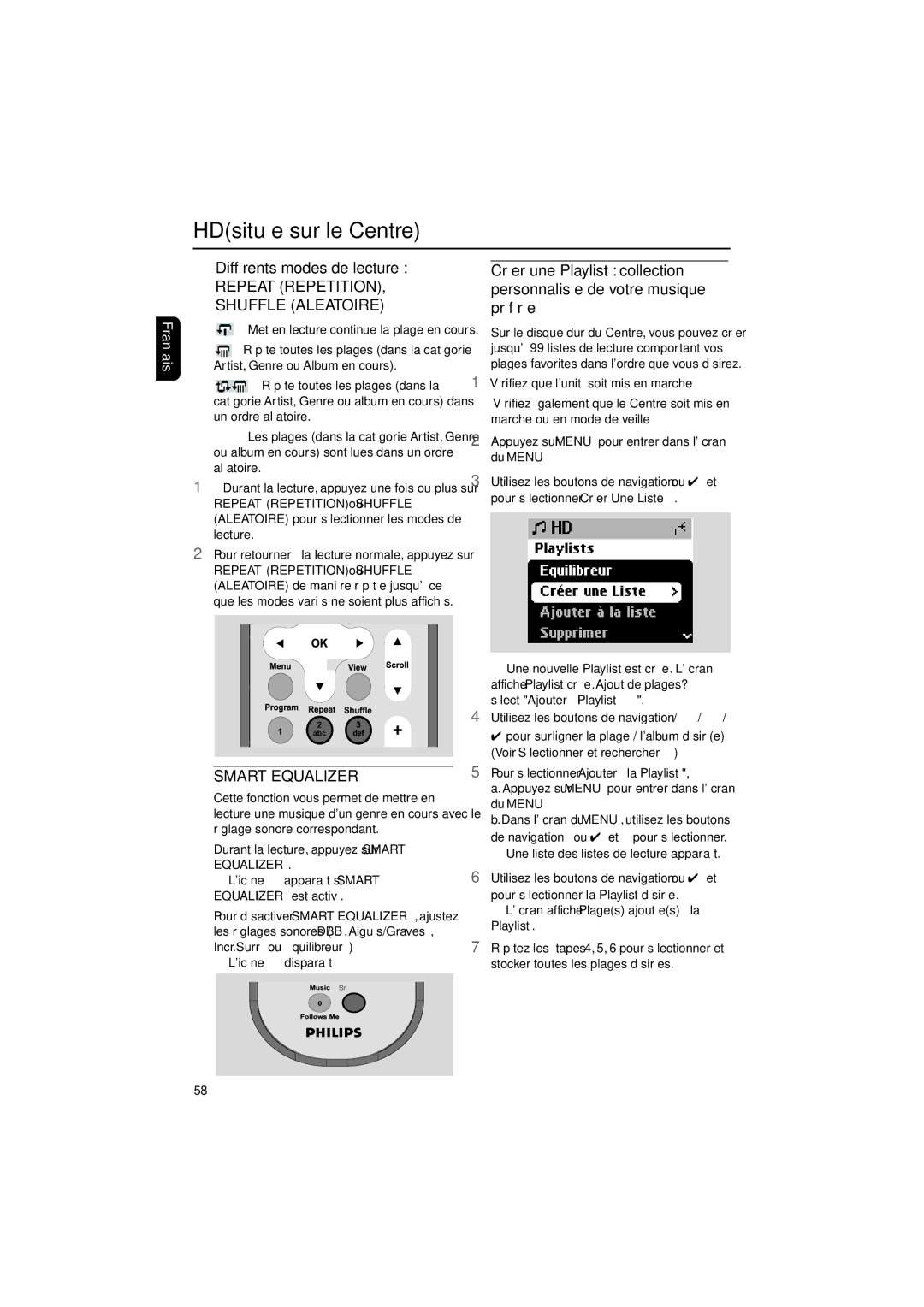 Philips WAS700 owner manual Différents modes de lecture, Pour sélectionner Ajouter à la Playlist 