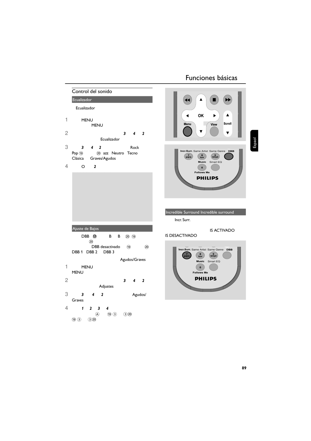 Philips WAS700 owner manual Control del sonido, Menu, Is Desactivado 