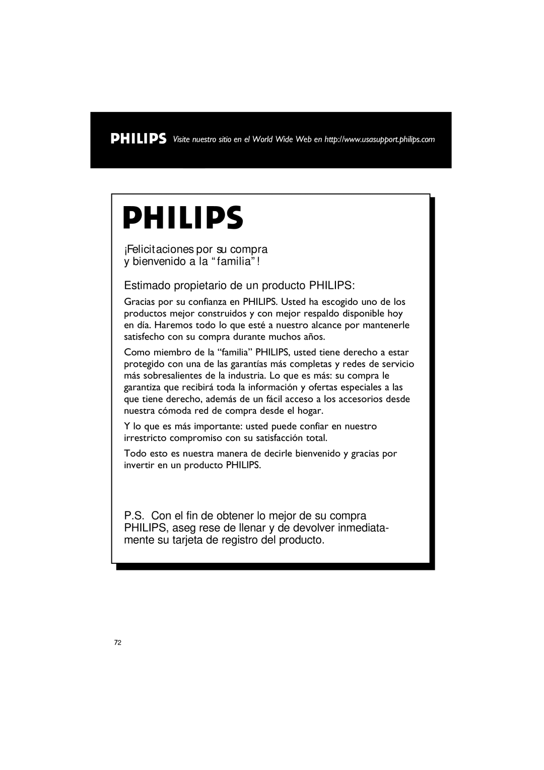 Philips WAS700 owner manual Estimado propietario de un producto Philips 