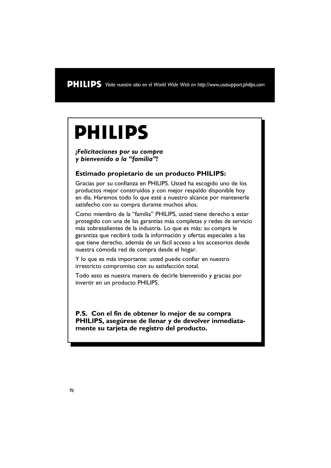 Philips WAS700 owner manual Estimado propietario de un producto PHILIPS 