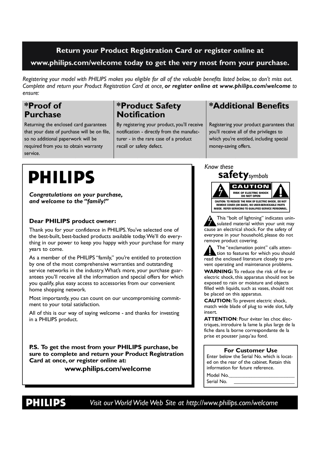 Philips WAS7500/37 user manual Return your Product Registration Card or register online at 