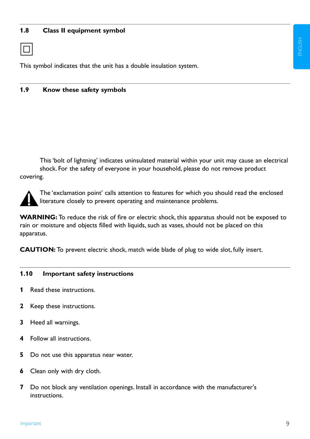 Philips WAS7500/37 user manual Class II equipment symbol, Know these safety symbols 