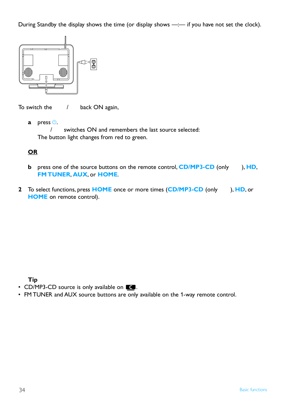 Philips WAS7500/37 user manual Basic functions 