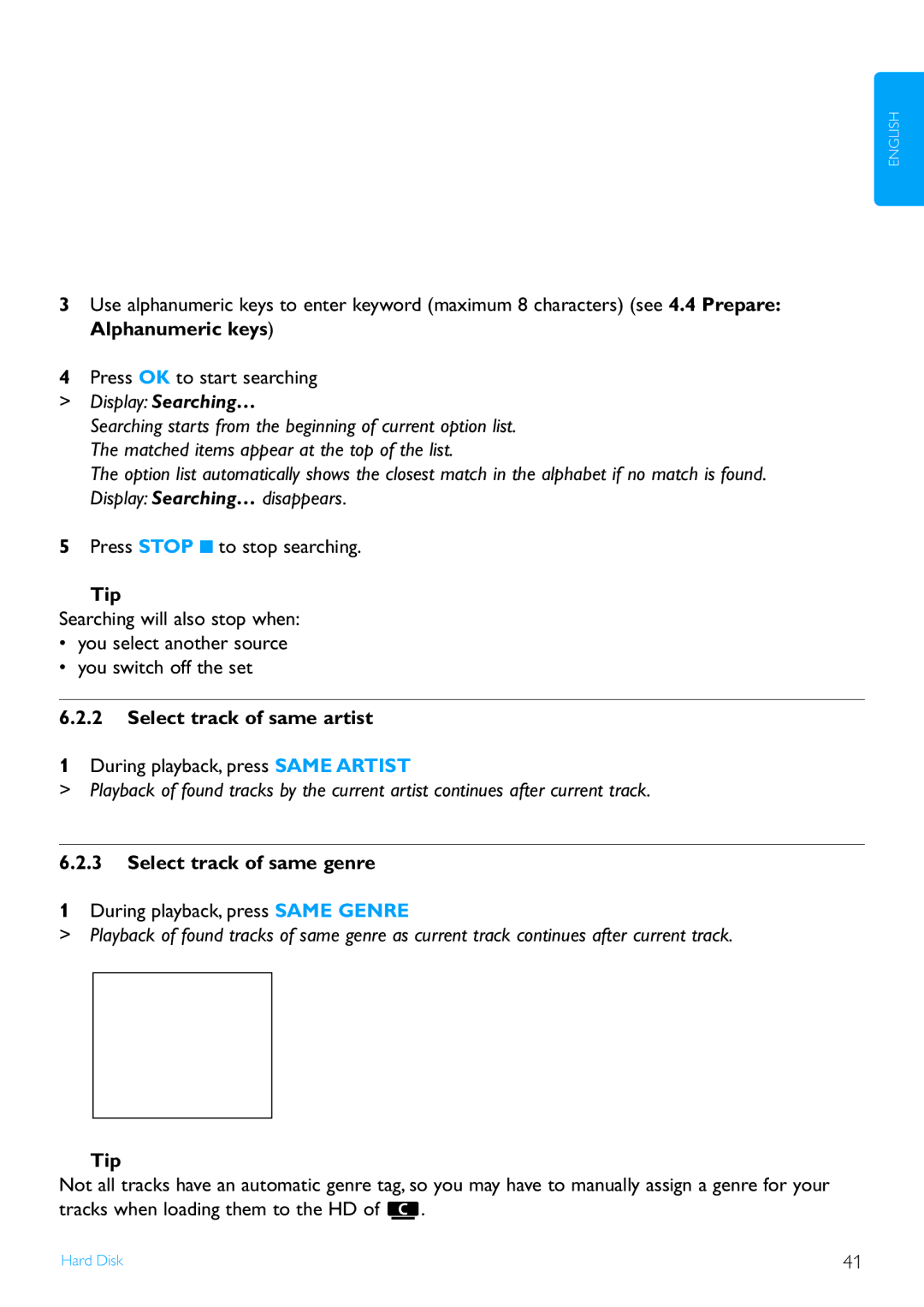 Philips WAS7500/37 user manual Select track of same artist, Select track of same genre 