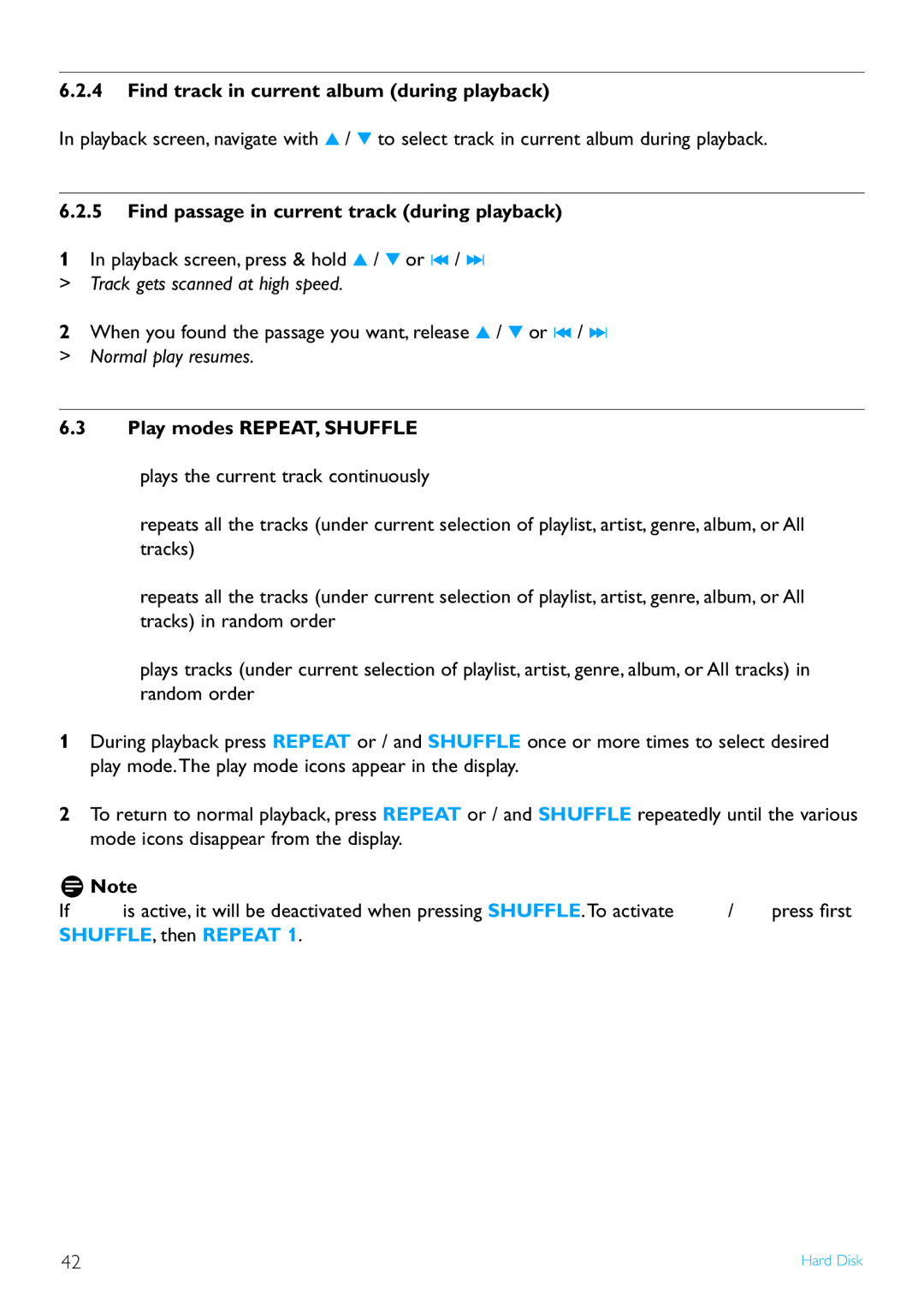 Philips WAS7500/37 user manual Find track in current album during playback, Find passage in current track during playback 