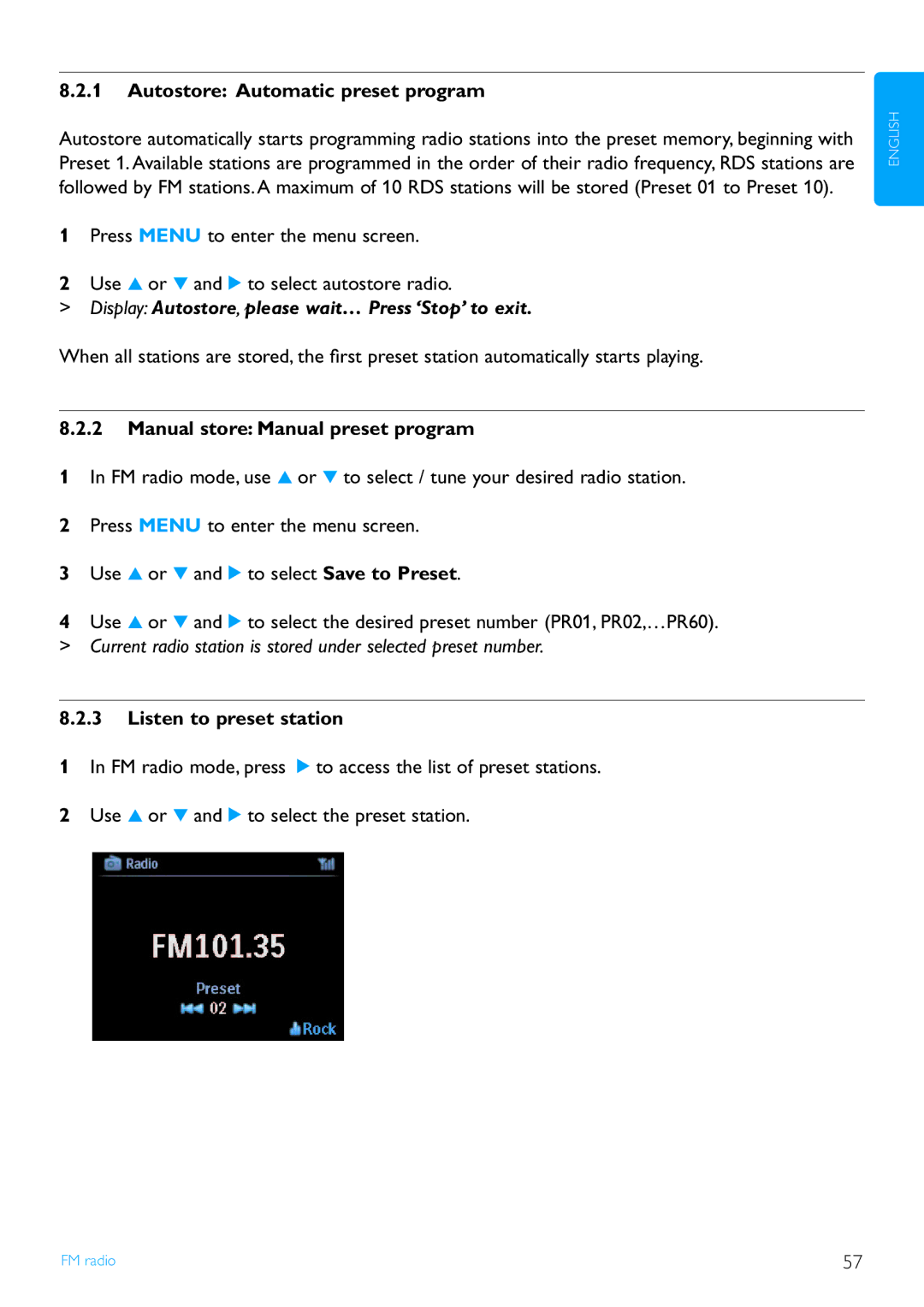 Philips WAS7500/37 Autostore Automatic preset program, Manual store Manual preset program, Listen to preset station 