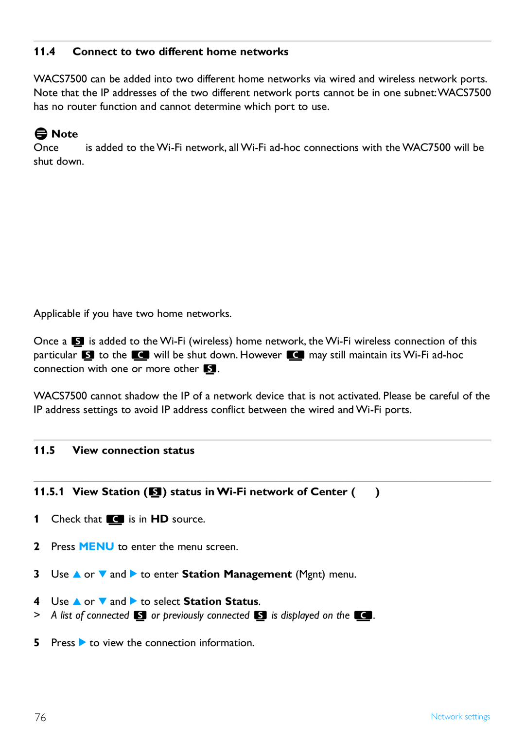 Philips WAS7500/37 Connect to two different home networks, List of connected or previously connected is displayed on 