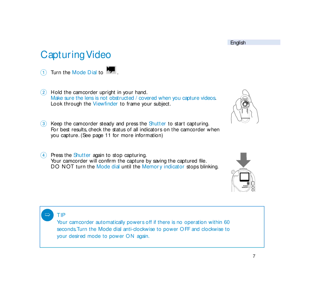 Philips wearable digital camcorder user manual Capturing Video 