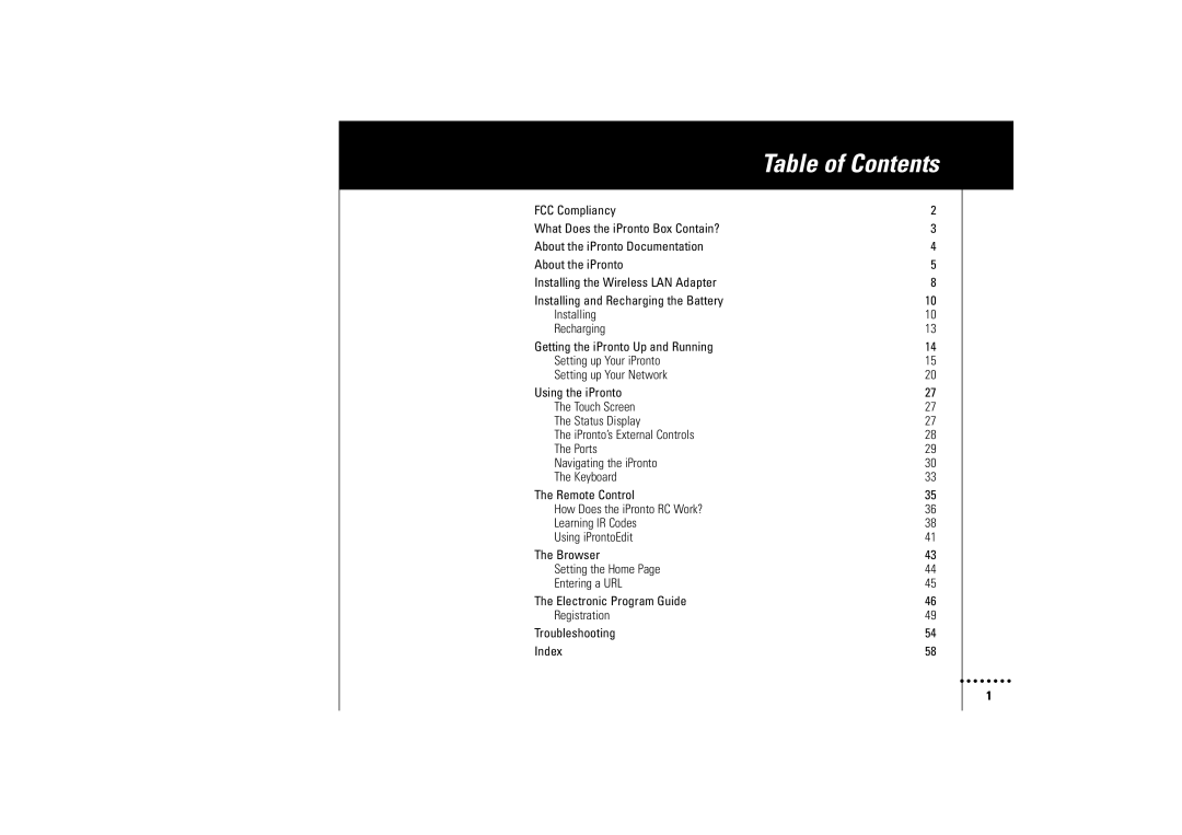 Philips Wireless Equipment Box manual Table of Contents 