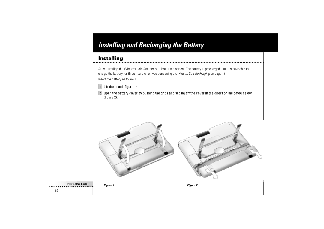 Philips Wireless Equipment Box manual Installing and Recharging the Battery 