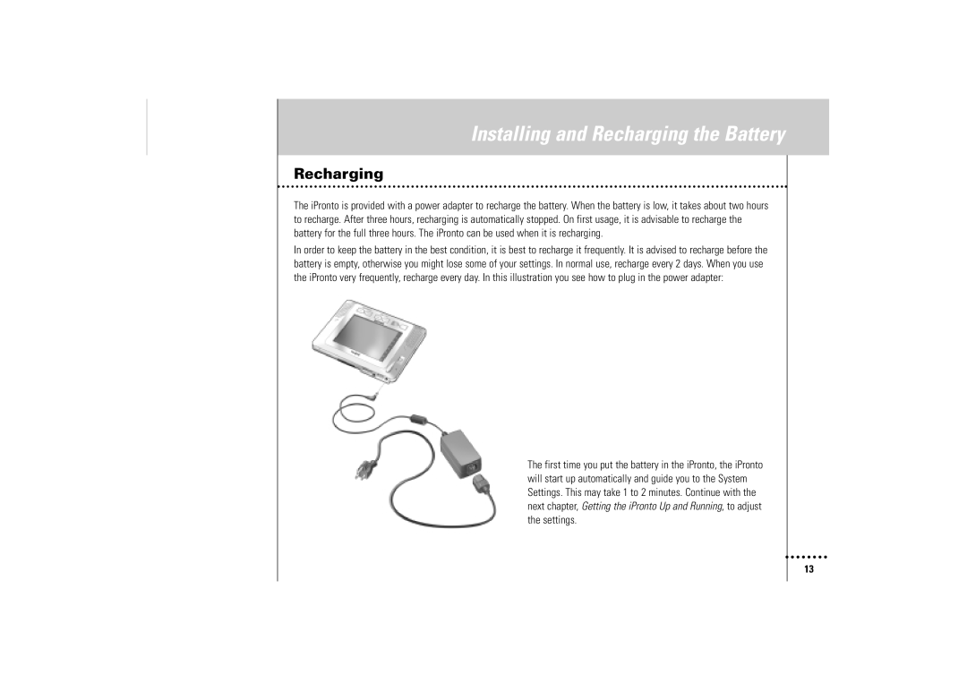 Philips Wireless Equipment Box manual Recharging 