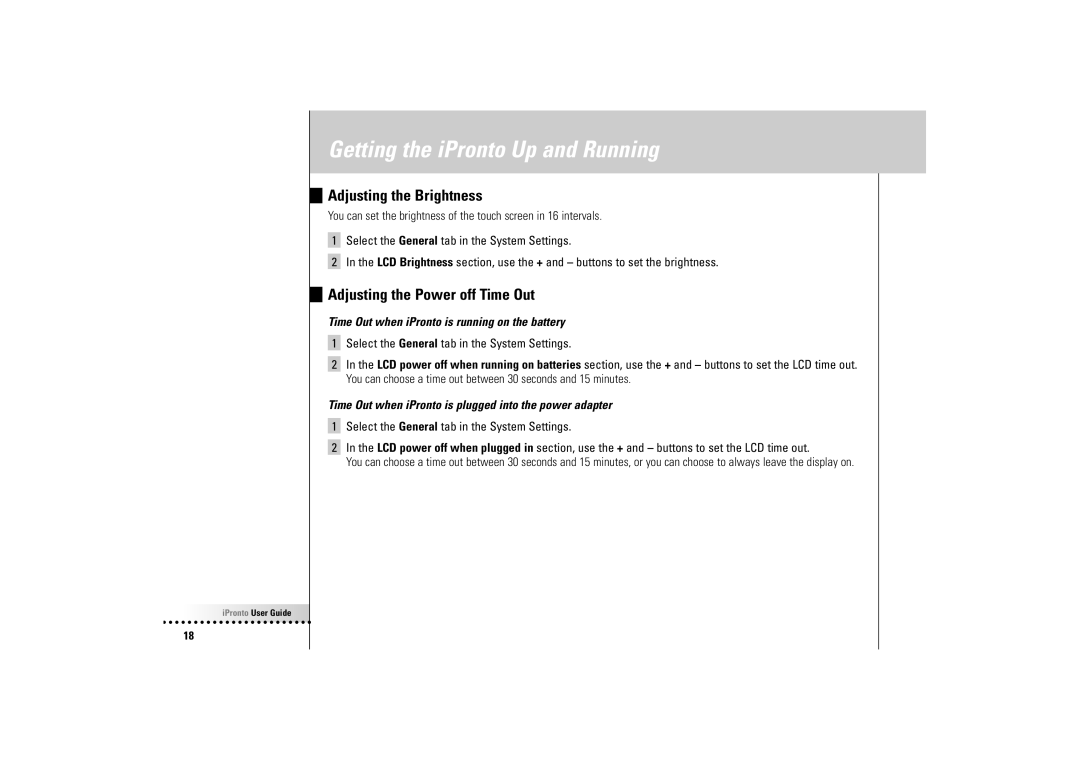 Philips Wireless Equipment Box manual Adjusting the Brightness, Adjusting the Power off Time Out 