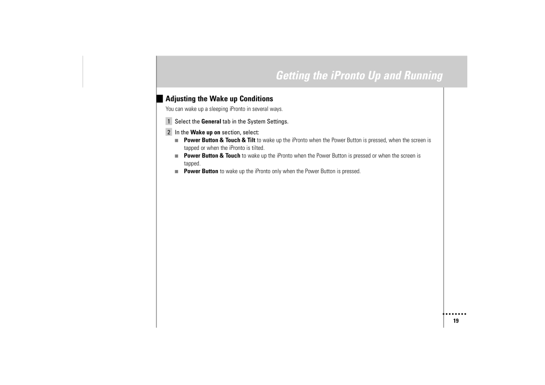 Philips Wireless Equipment Box manual Adjusting the Wake up Conditions 