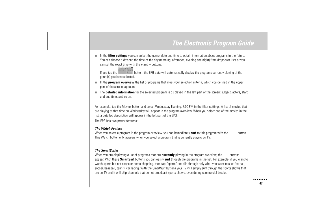 Philips Wireless Equipment Box manual Watch Feature, SmartSurfer 