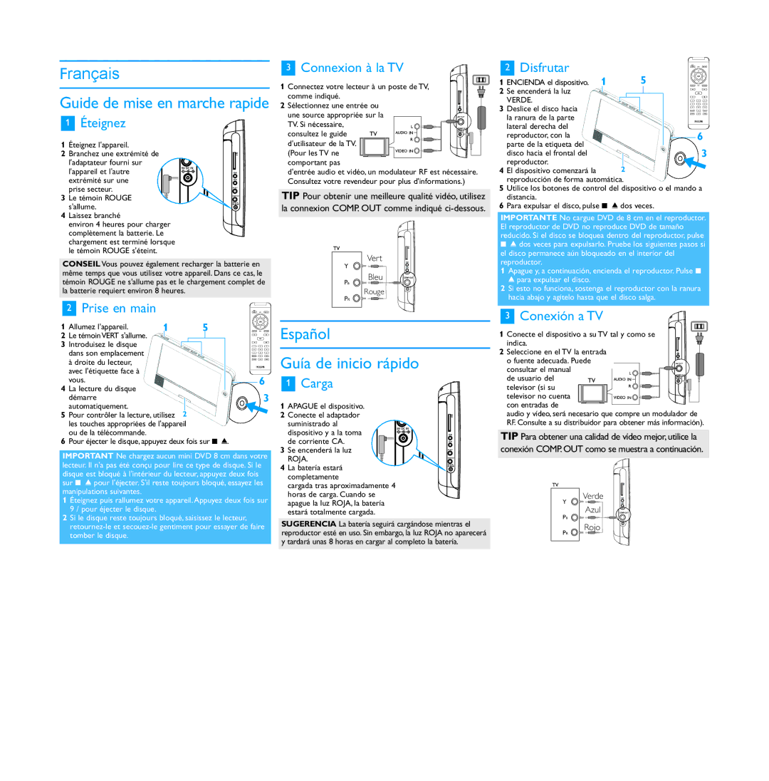 Philips wk0745, PET831/12 quick start Français, Español Guía de inicio rápido 