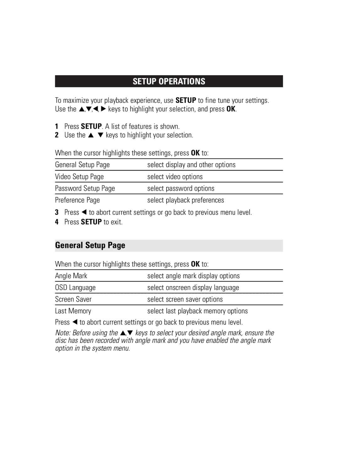 Philips WK0831 user manual Setup Operations, General Setup 