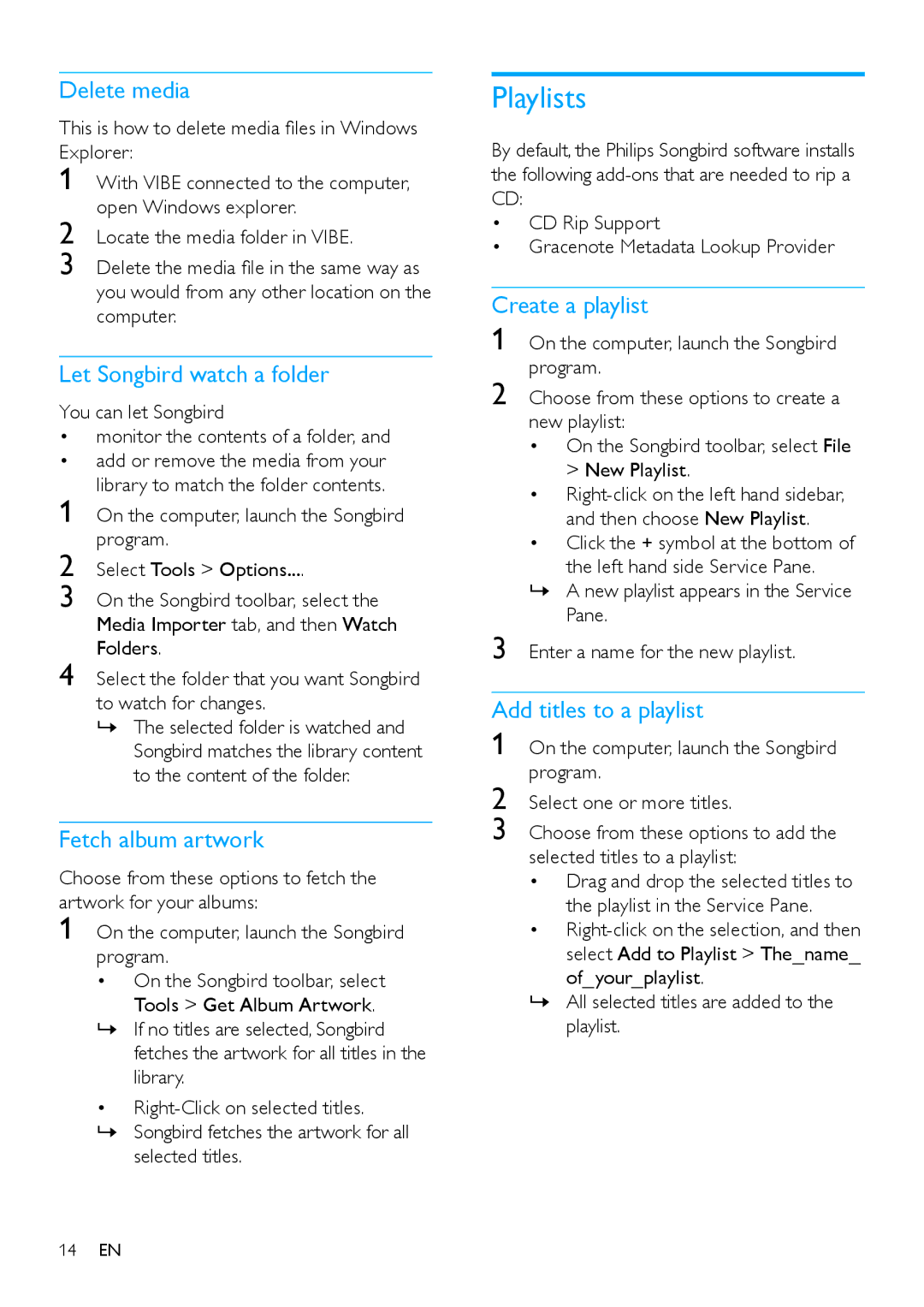 Philips wk10295 user manual Playlists 