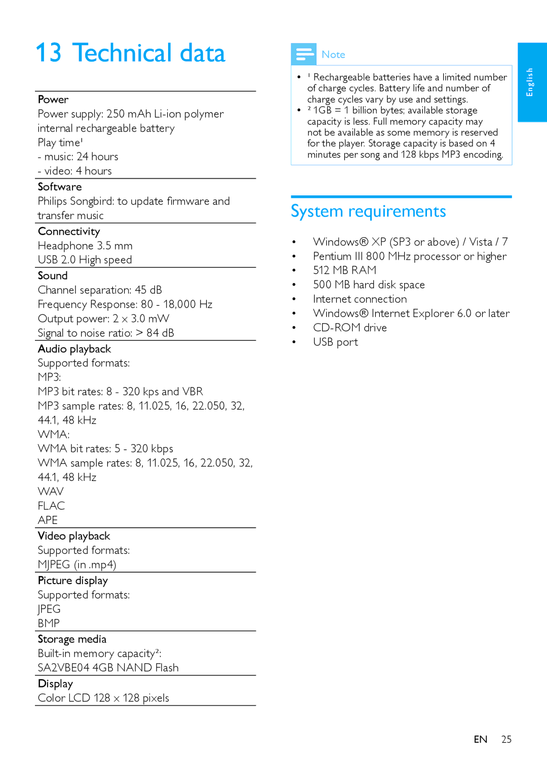 Philips wk10295 user manual Technical data, System requirements, Power 