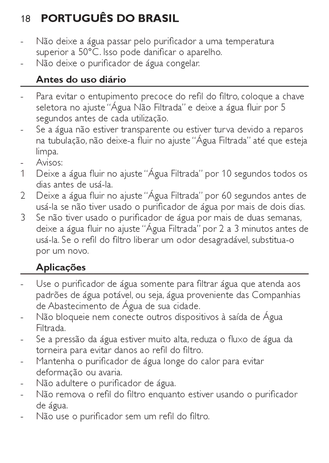 Philips WP3810, WP3811 manual Antes do uso diário, Aplicações 