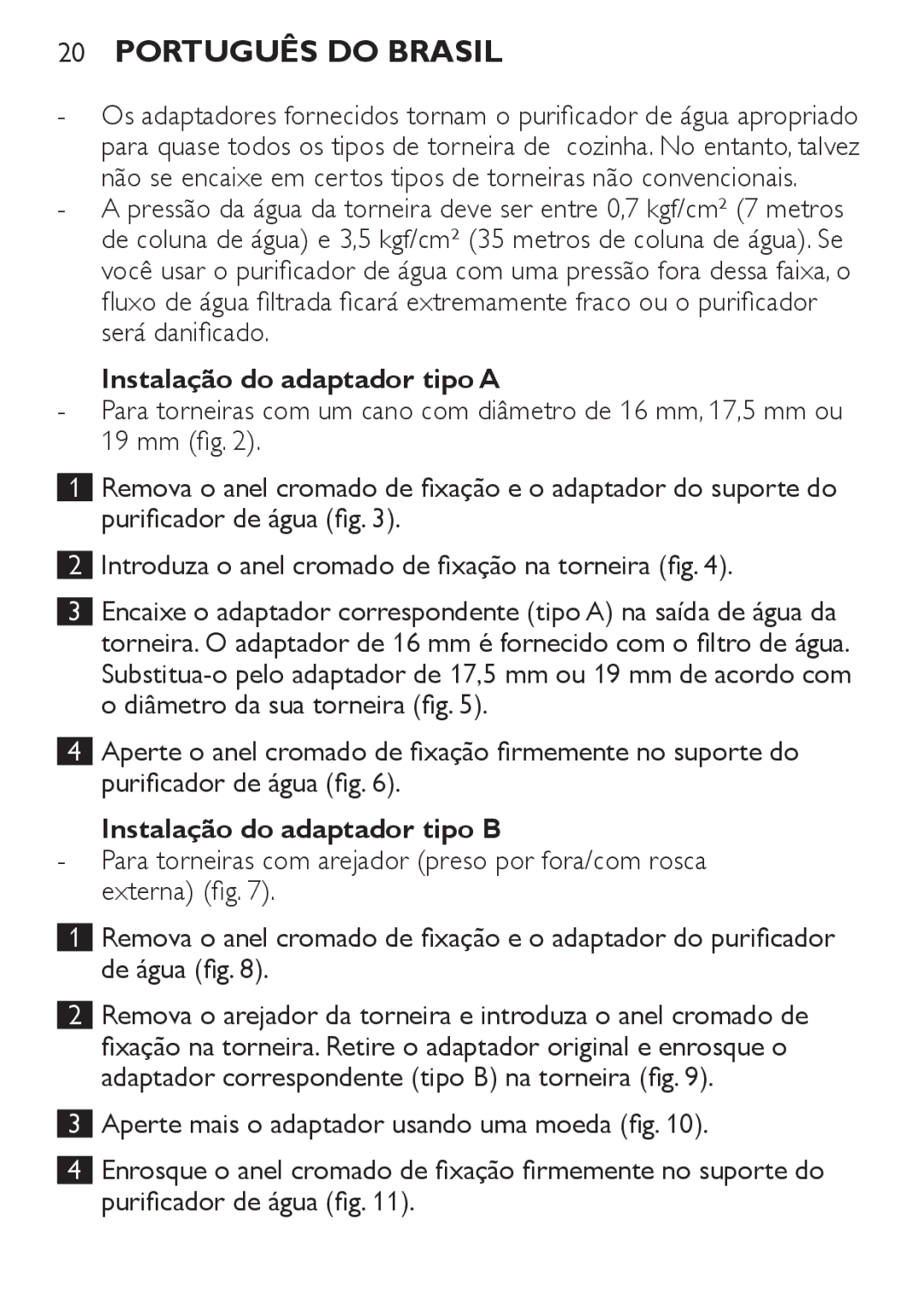 Philips WP3810, WP3811 manual Instalação do adaptador tipo a, Instalação do adaptador tipo B 