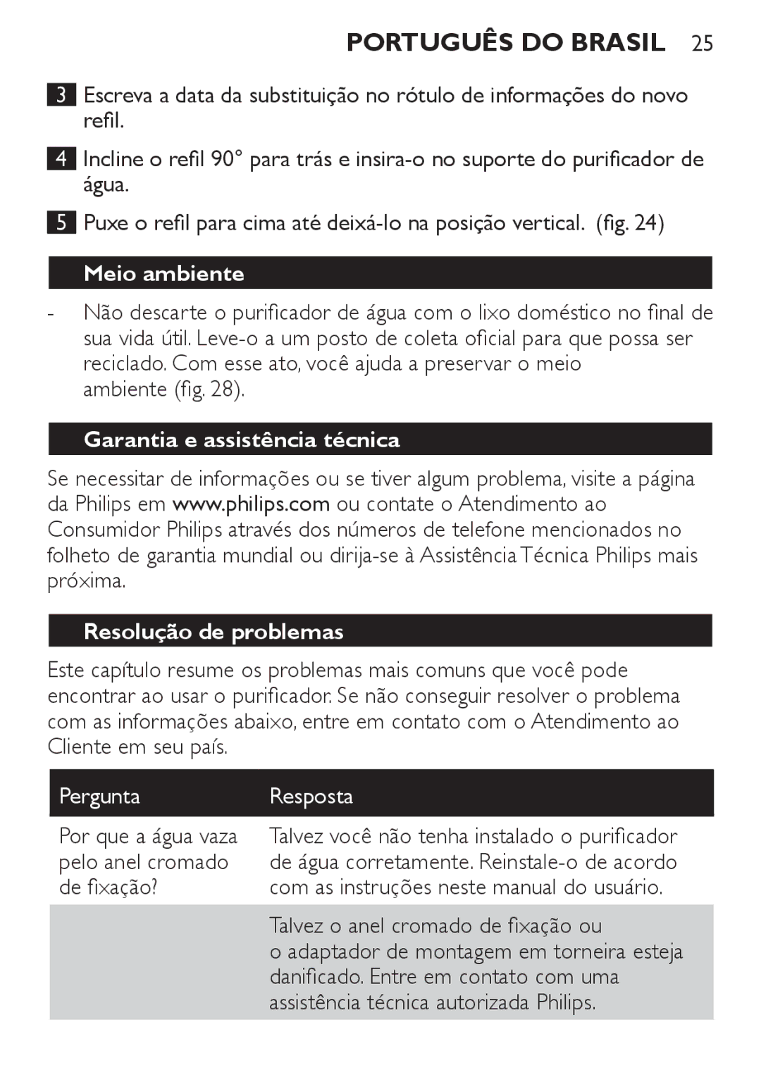 Philips WP3811, WP3810 manual Meio ambiente, Garantia e assistência técnica Resolução de problemas 