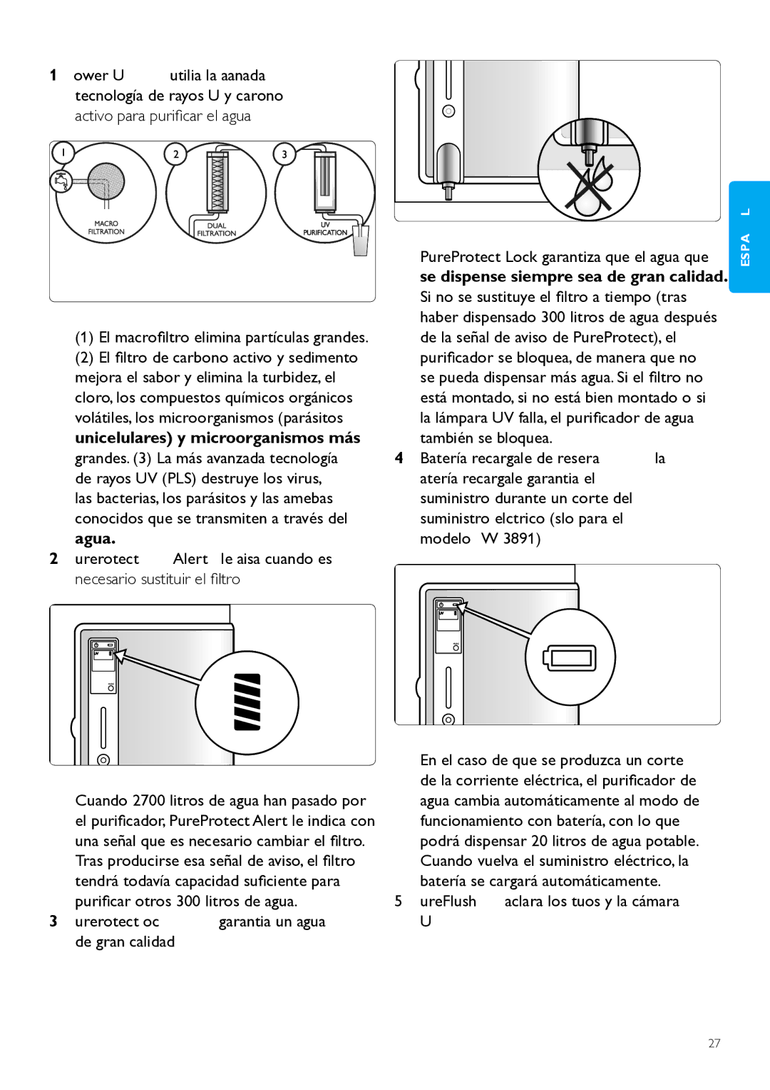 Philips WP3890, WP3891 user manual PureProtect Lock garantiza un agua de gran calidad 