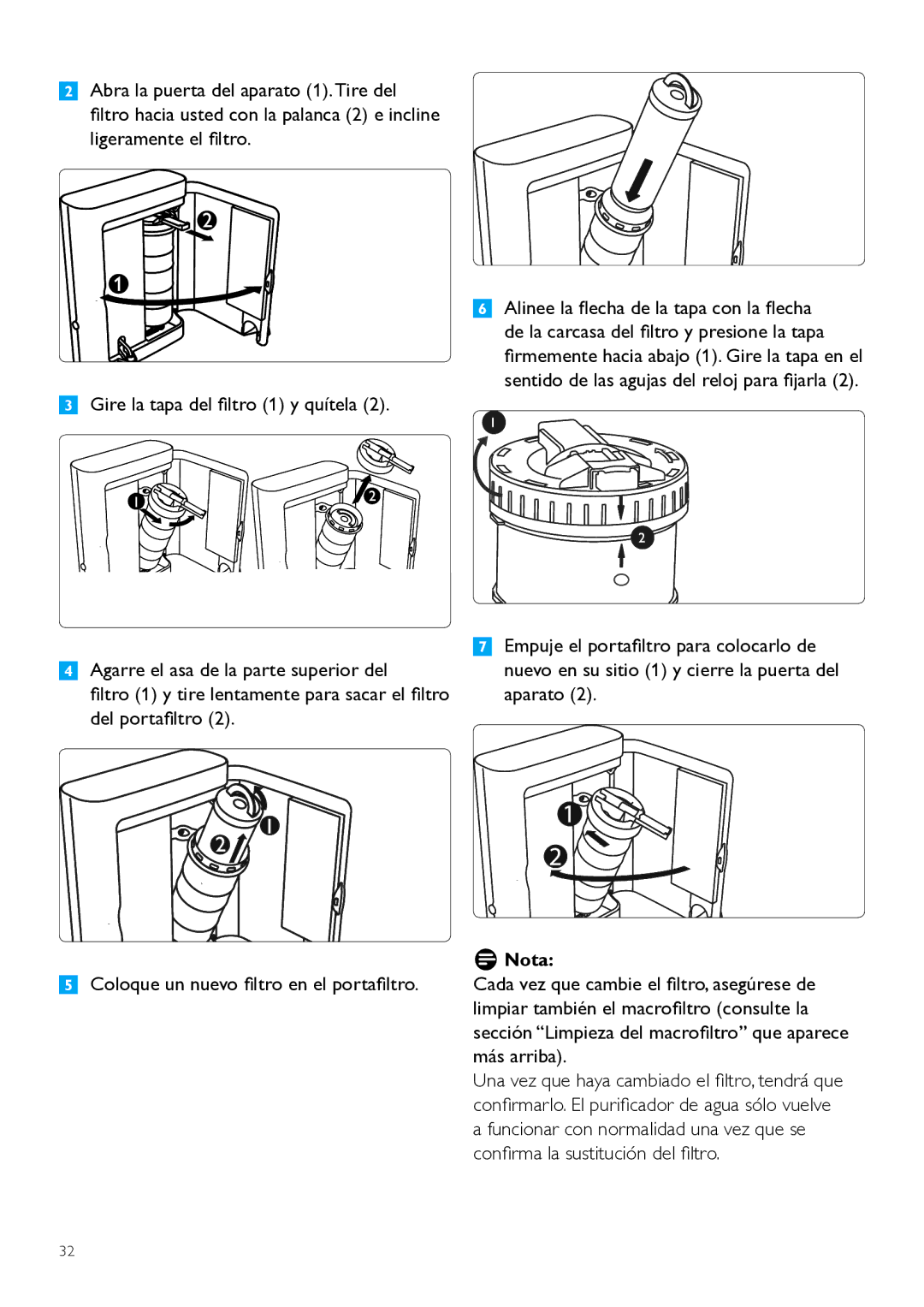 Philips WP3891, WP3890 user manual Ligeramente el filtro, Agarre el asa de la parte superior del, Aparato 