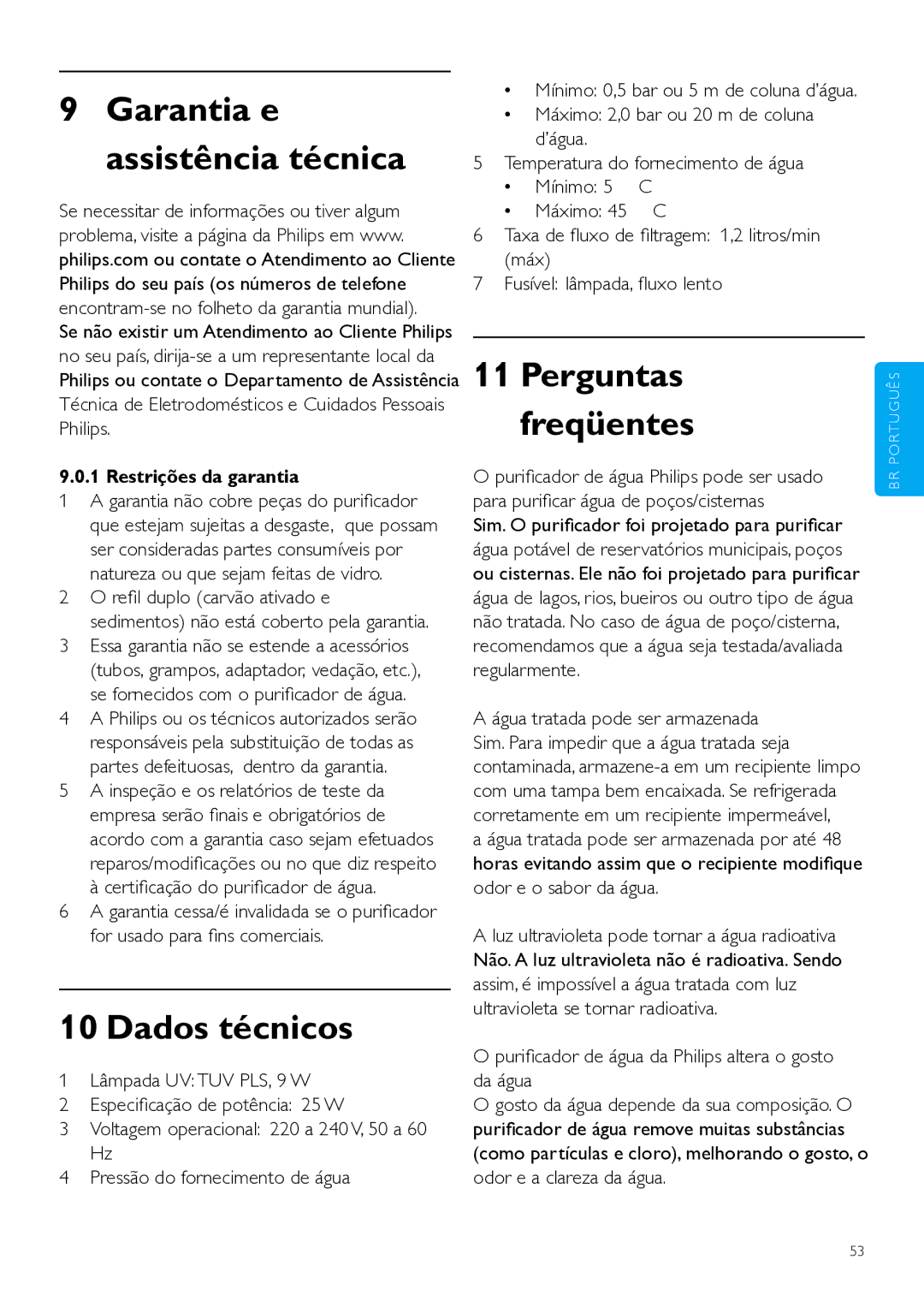 Philips WP3890, WP3891 user manual Dados técnicos, Perguntas freqüentes 