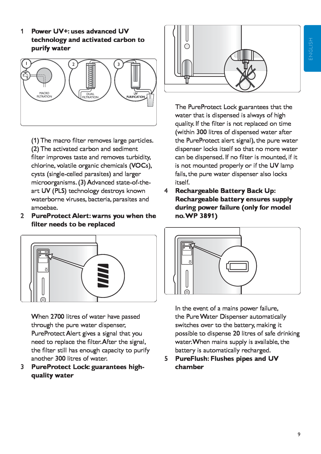 Philips WP3890, WP3891 user manual 3PureProtect Lock: guarantees high- quality water 