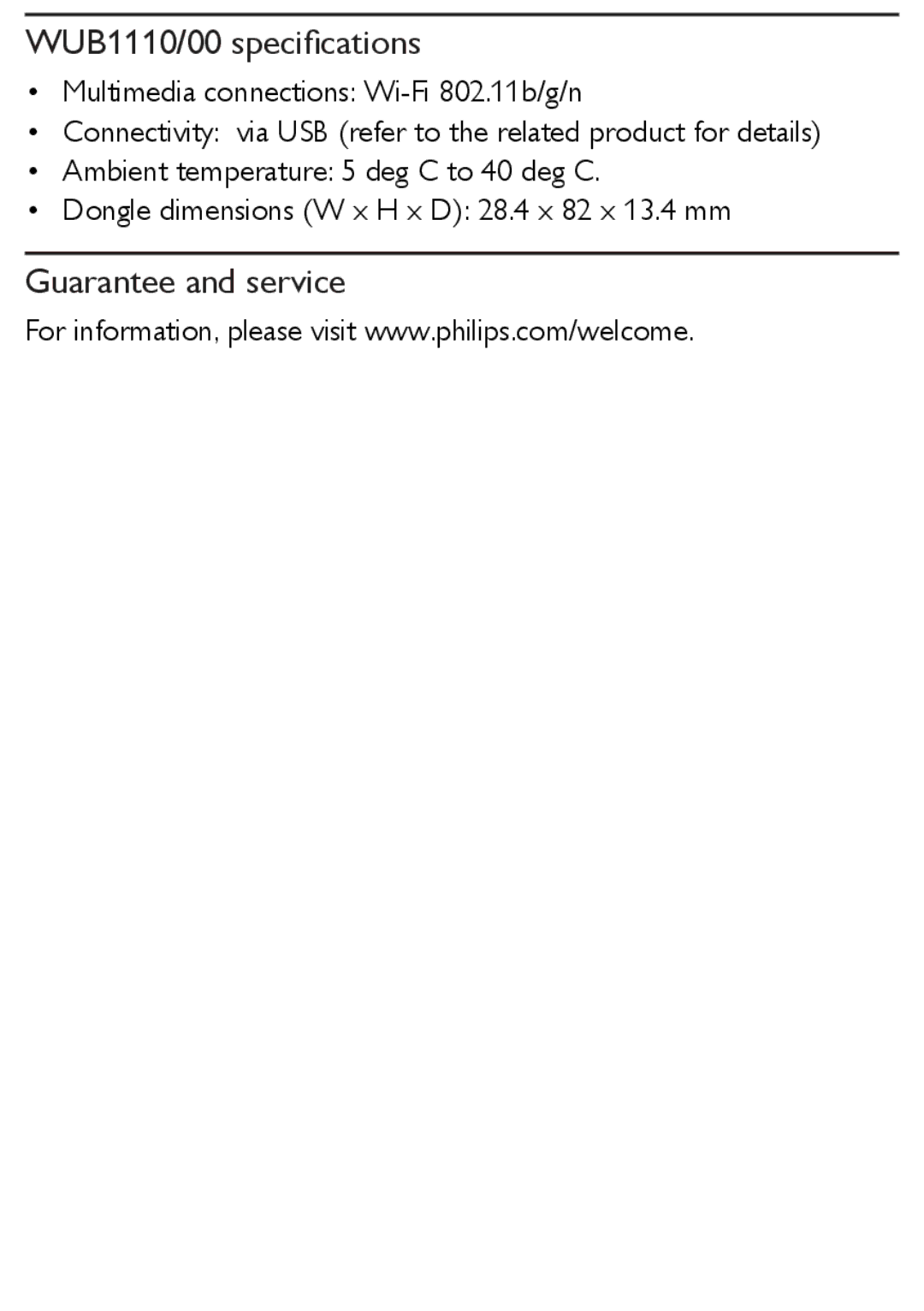 Philips user manual WUB1110/00 specifications, Guarantee and service 