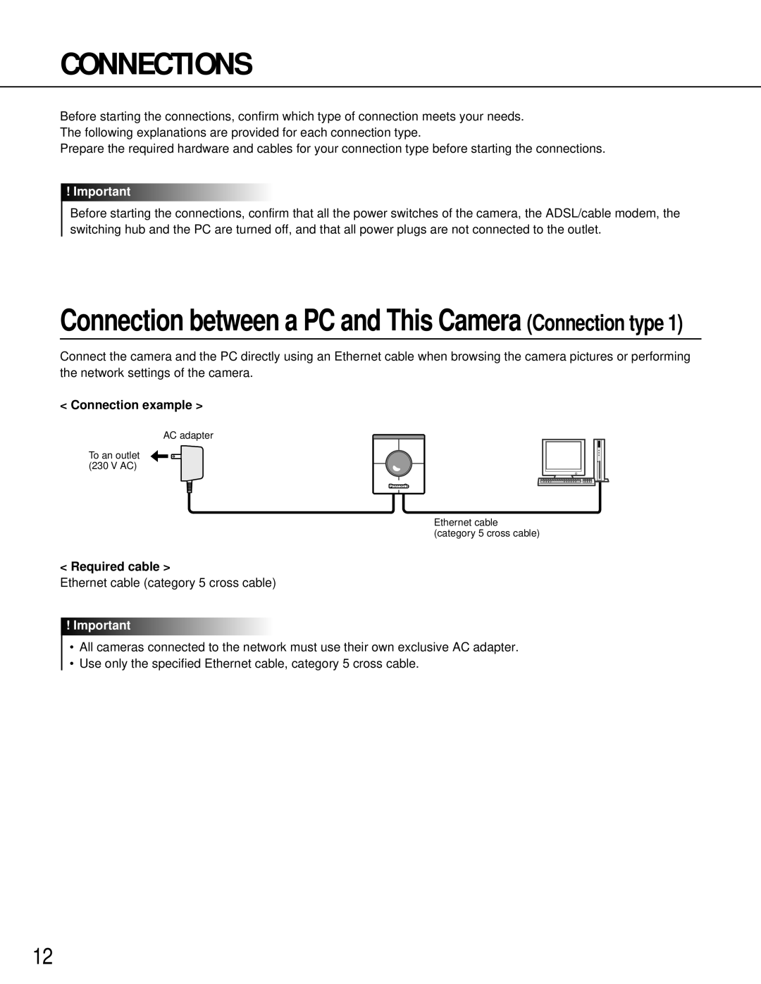 Philips WV-NM100 operating instructions Connections, Connection example, Required cable 