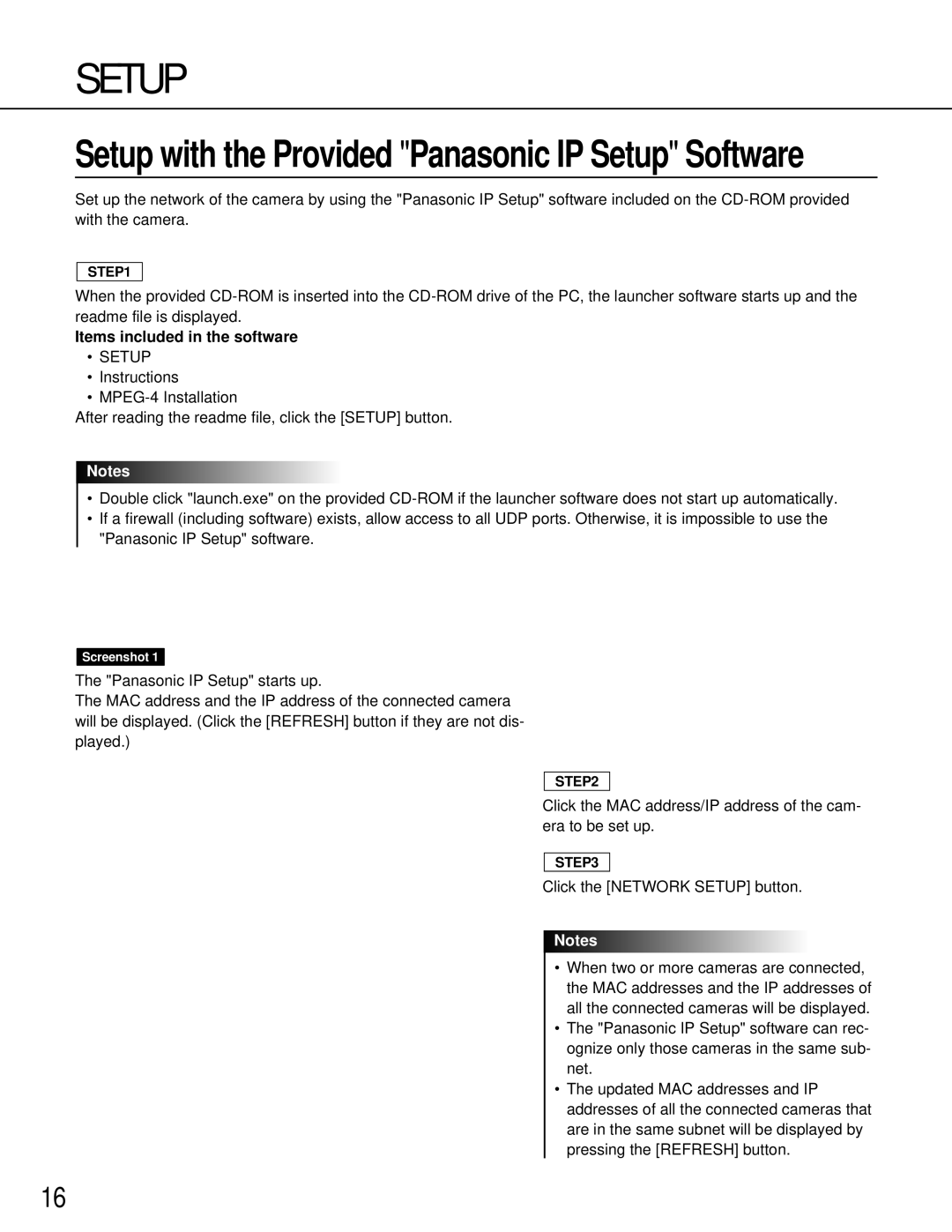 Philips WV-NM100 operating instructions Setup with the Provided Panasonic IP Setup Software, Items included in the software 