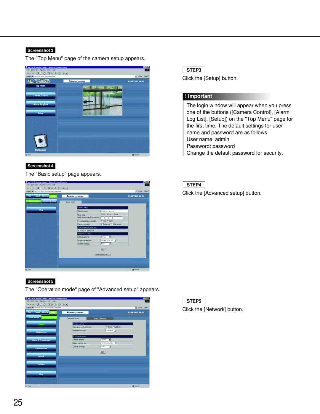 Philips WV-NM100 operating instructions Top Menu page of the camera setup appears 