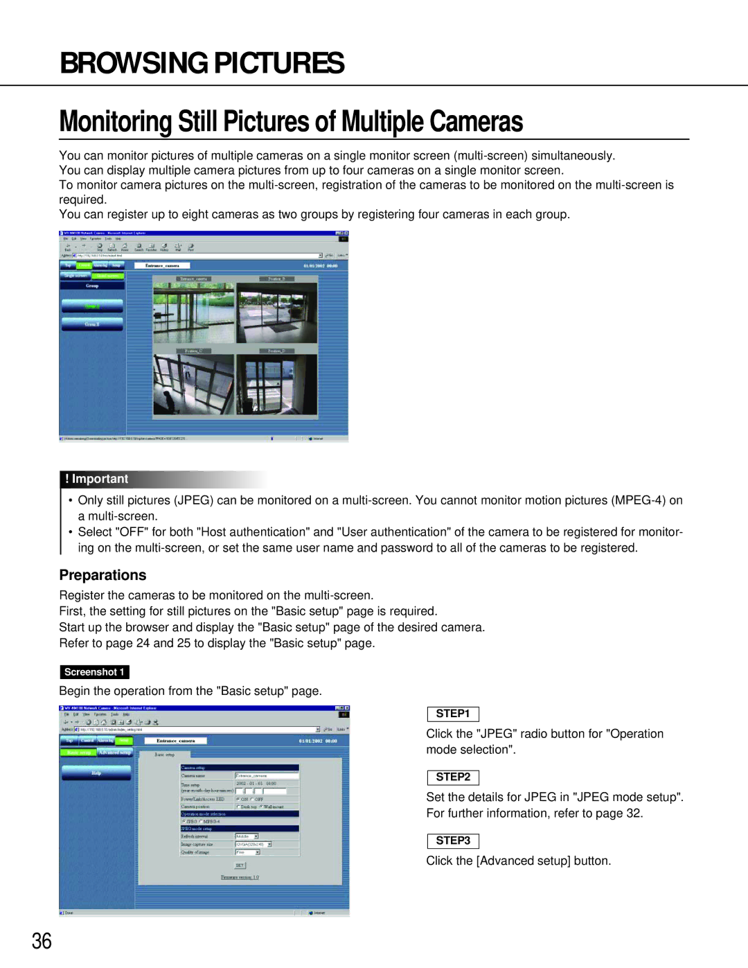 Philips WV-NM100 operating instructions Monitoring Still Pictures of Multiple Cameras 