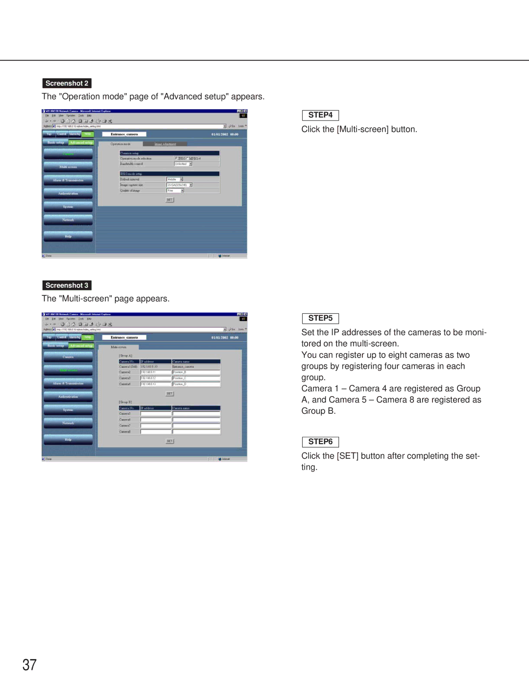 Philips WV-NM100 operating instructions Operation mode page of Advanced setup appears 