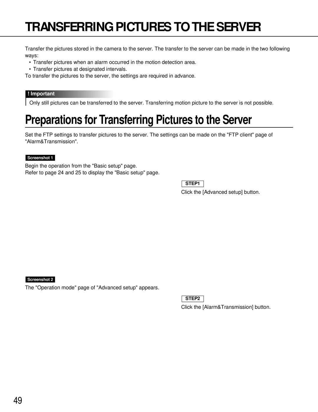 Philips WV-NM100 operating instructions Transferring Pictures to the Server 