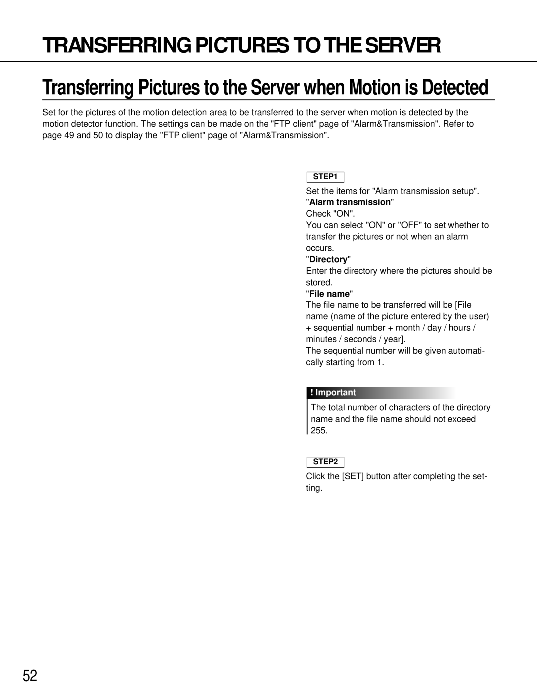 Philips WV-NM100 operating instructions Transferring Pictures to the Server when Motion is Detected 