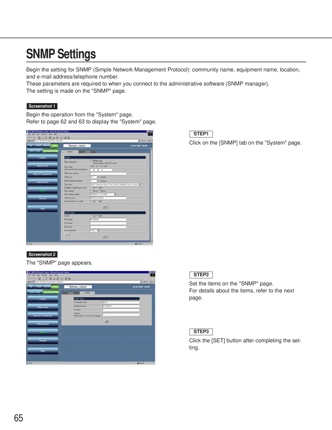 Philips WV-NM100 operating instructions Snmp Settings 