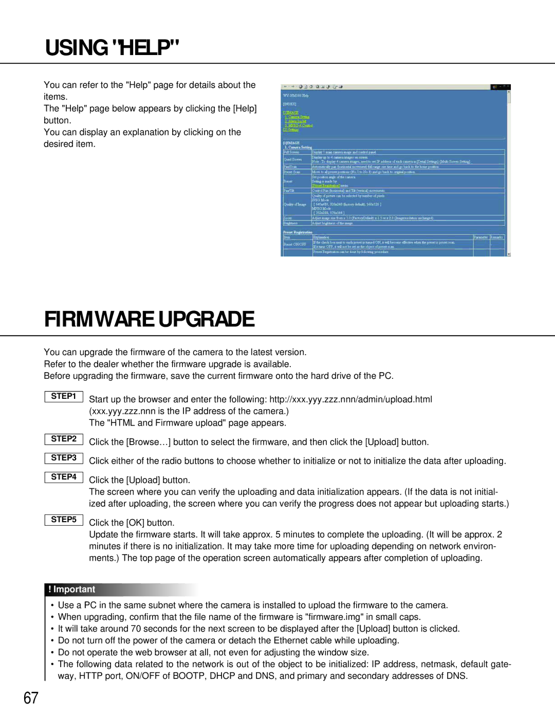 Philips WV-NM100 operating instructions Using Help, Firmware Upgrade 