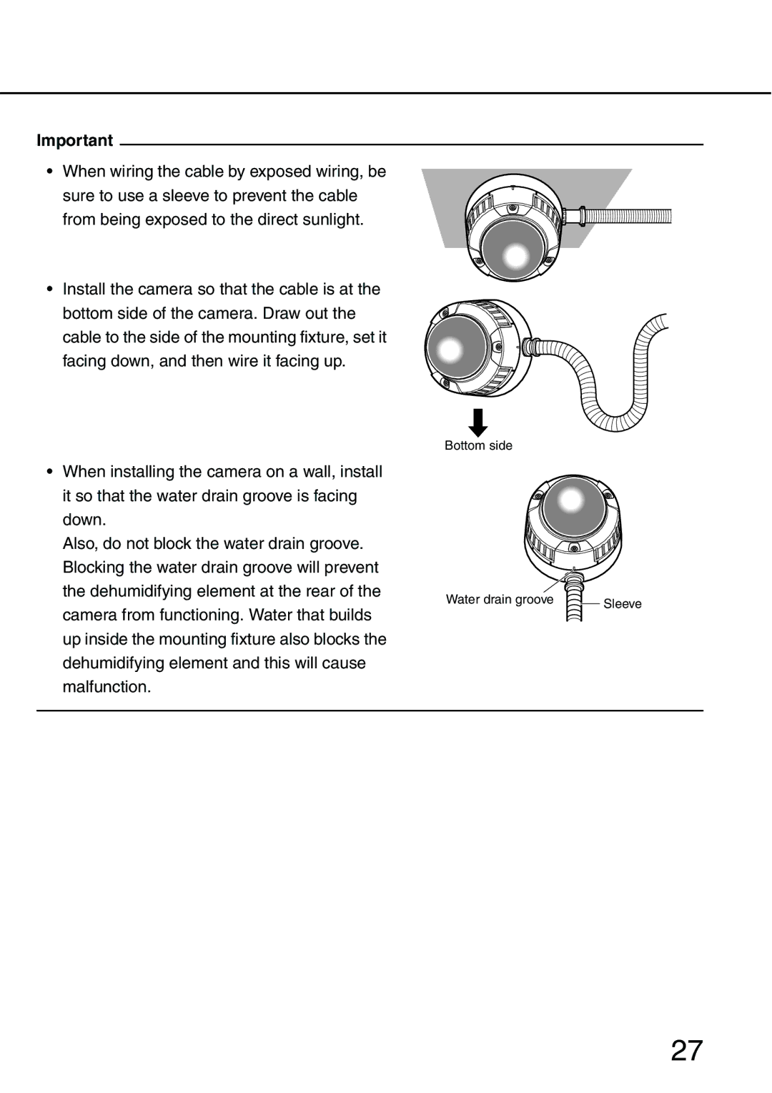 Philips WV-NW484S operating instructions Bottom side Water drain groove 