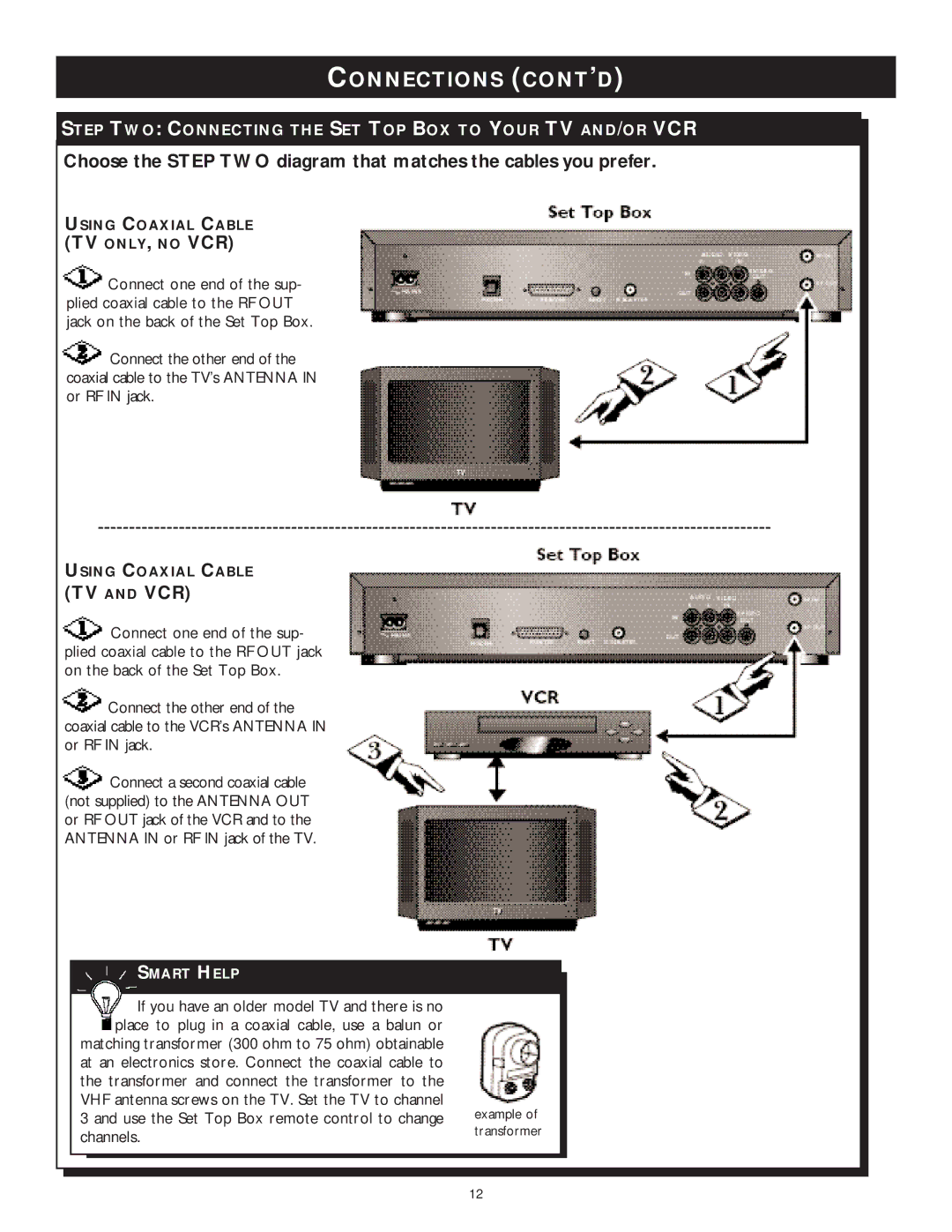 Philips WVH111 user manual Connections CONT’D, TV ONLY, no VCR 