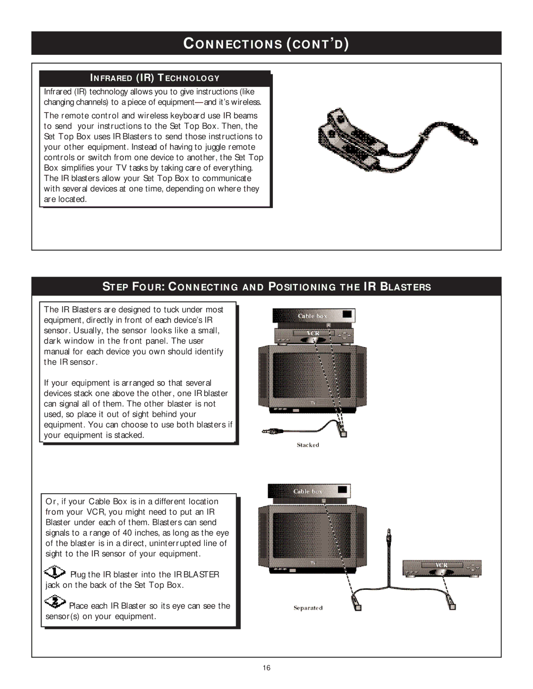 Philips WVH111 user manual Step Four Connecting and Positioning the IR Blasters, Infrared IR Technology 