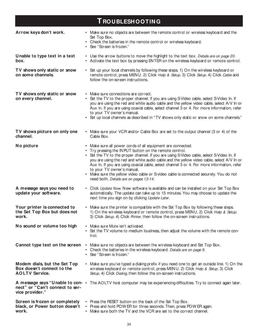 Philips WVH111 user manual Troubleshooting, TV shows picture on only one channel No picture 