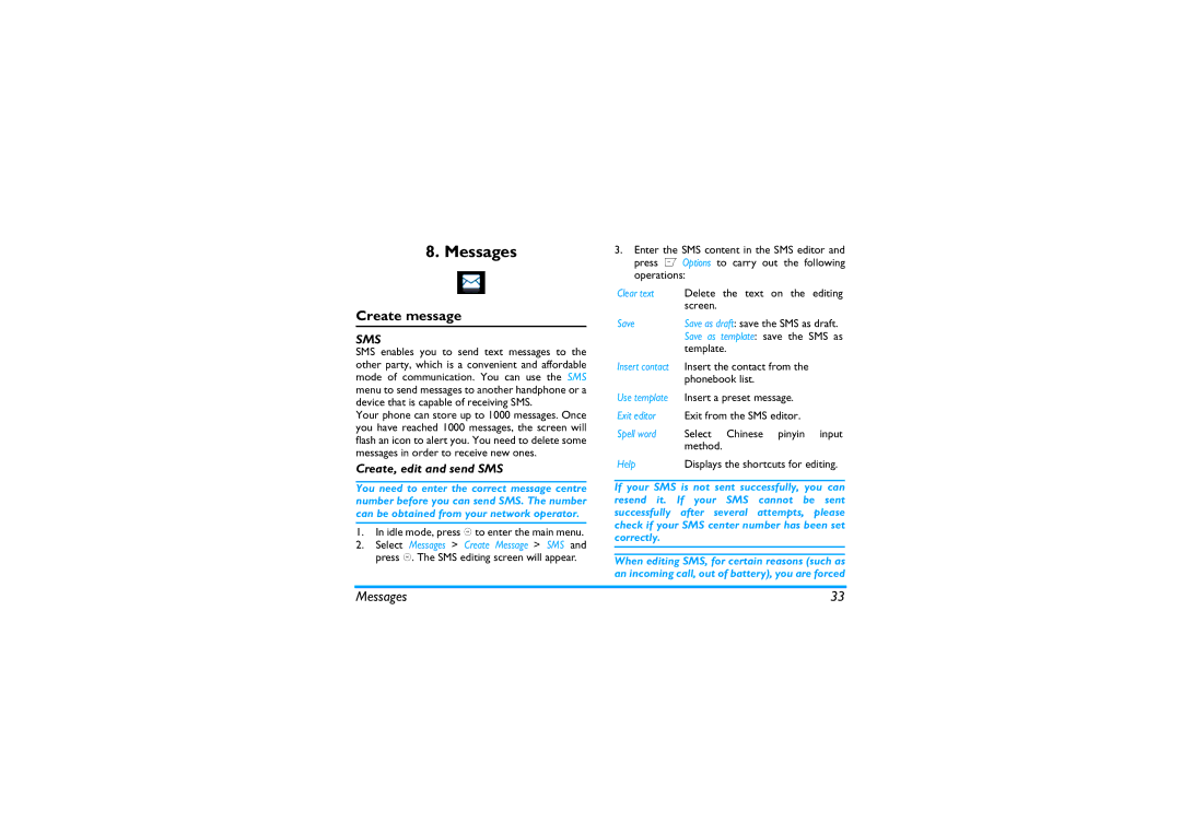 Philips X600 manual Messages, Create message, Create, edit and send SMS 