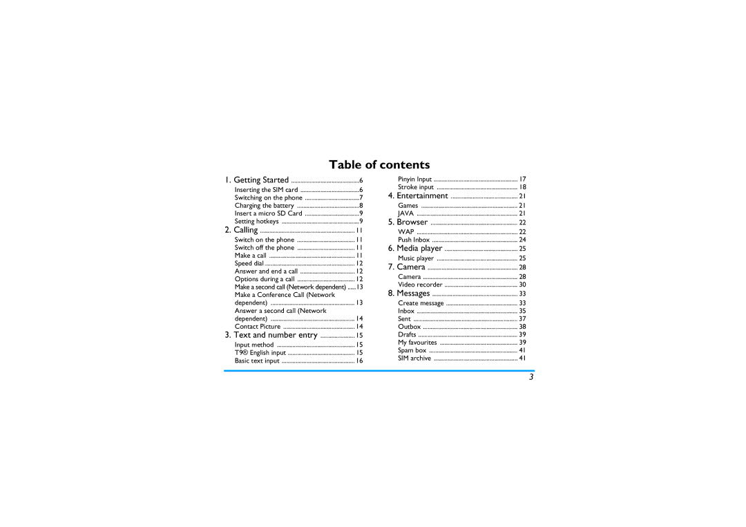 Philips X600 manual Table of contents 