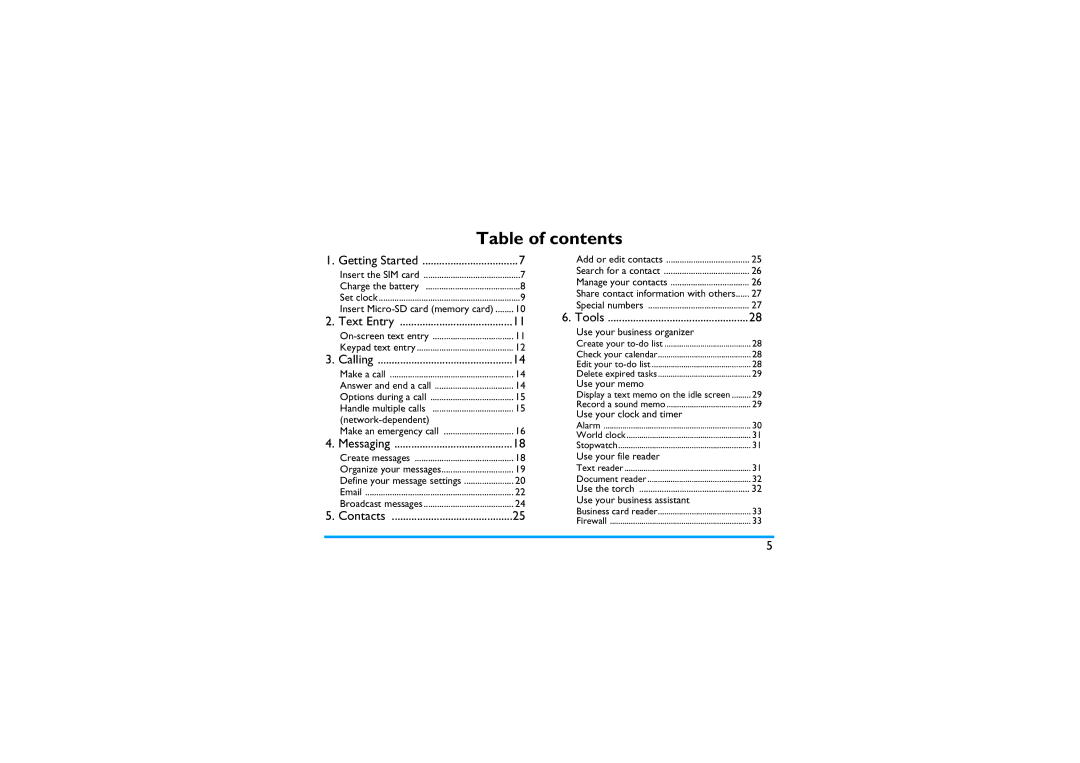 Philips X810 manual Table of contents 