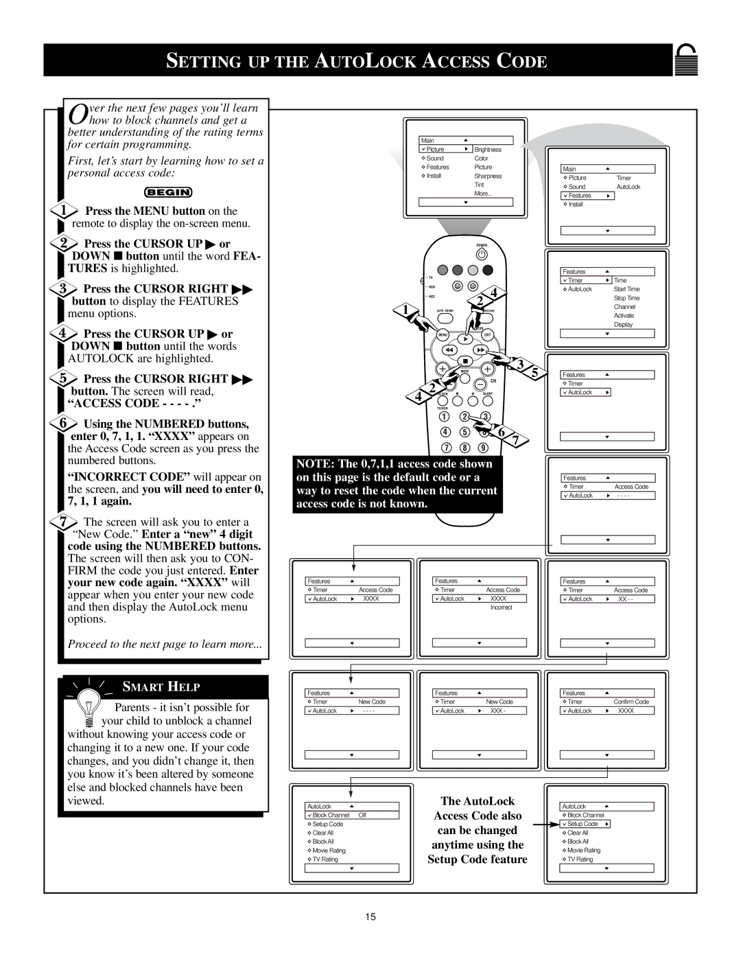 Philips XA311 manual Setting UP the Autolock Access Code 