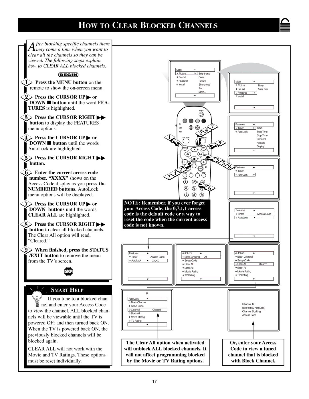 Philips XA311 manual HOW to Clear Blocked Channels 